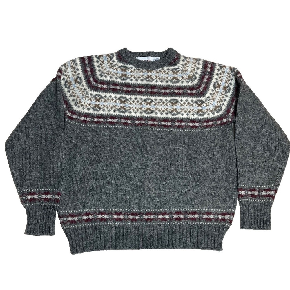 McGregor Sweater Womens Grey Red Wool Blend Fair Isle Vintage Pullover Nordic